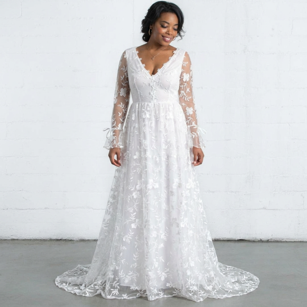 Savannah | Floral Lace Long Sleeve V-Neck Maxi Gown