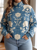 Solveig | Indigo Block-Print Turtleneck