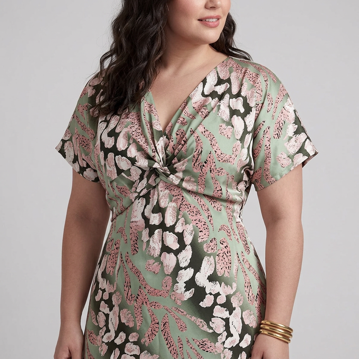 Stella &amp; Grace | Abstract Print V Neck Twist Waist Midi Dress