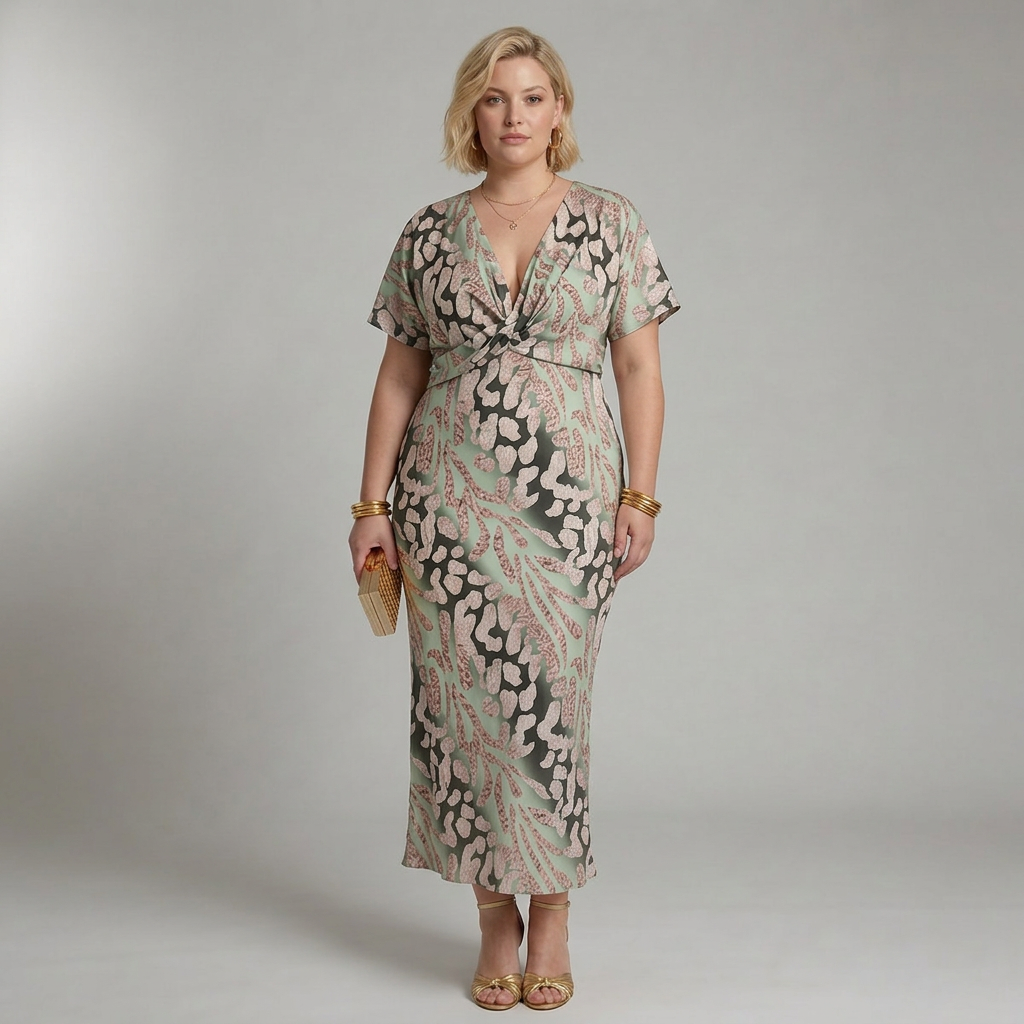 Stella &amp; Grace | Abstract Print V Neck Twist Waist Midi Dress