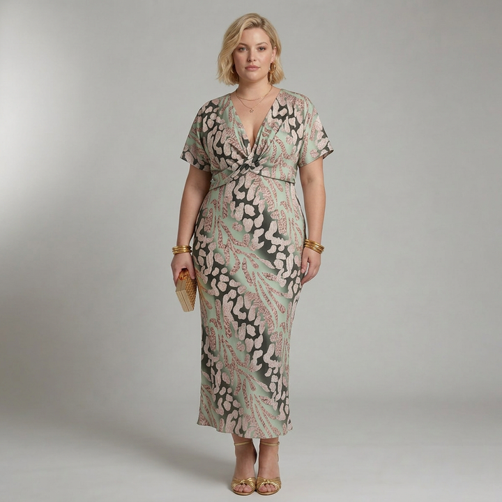 Stella &amp; Grace | Abstract Print V Neck Twist Waist Midi Dress