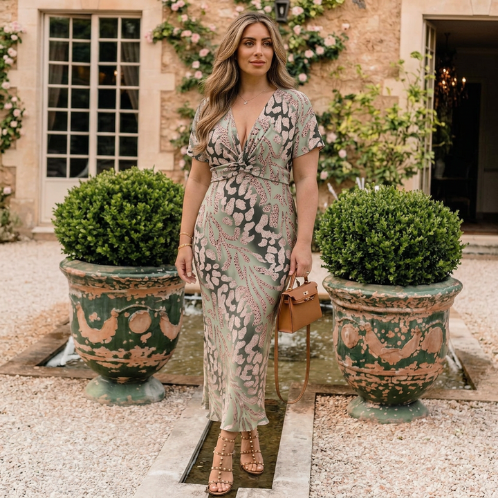 Stella &amp; Grace | Abstract Print V Neck Twist Waist Midi Dress