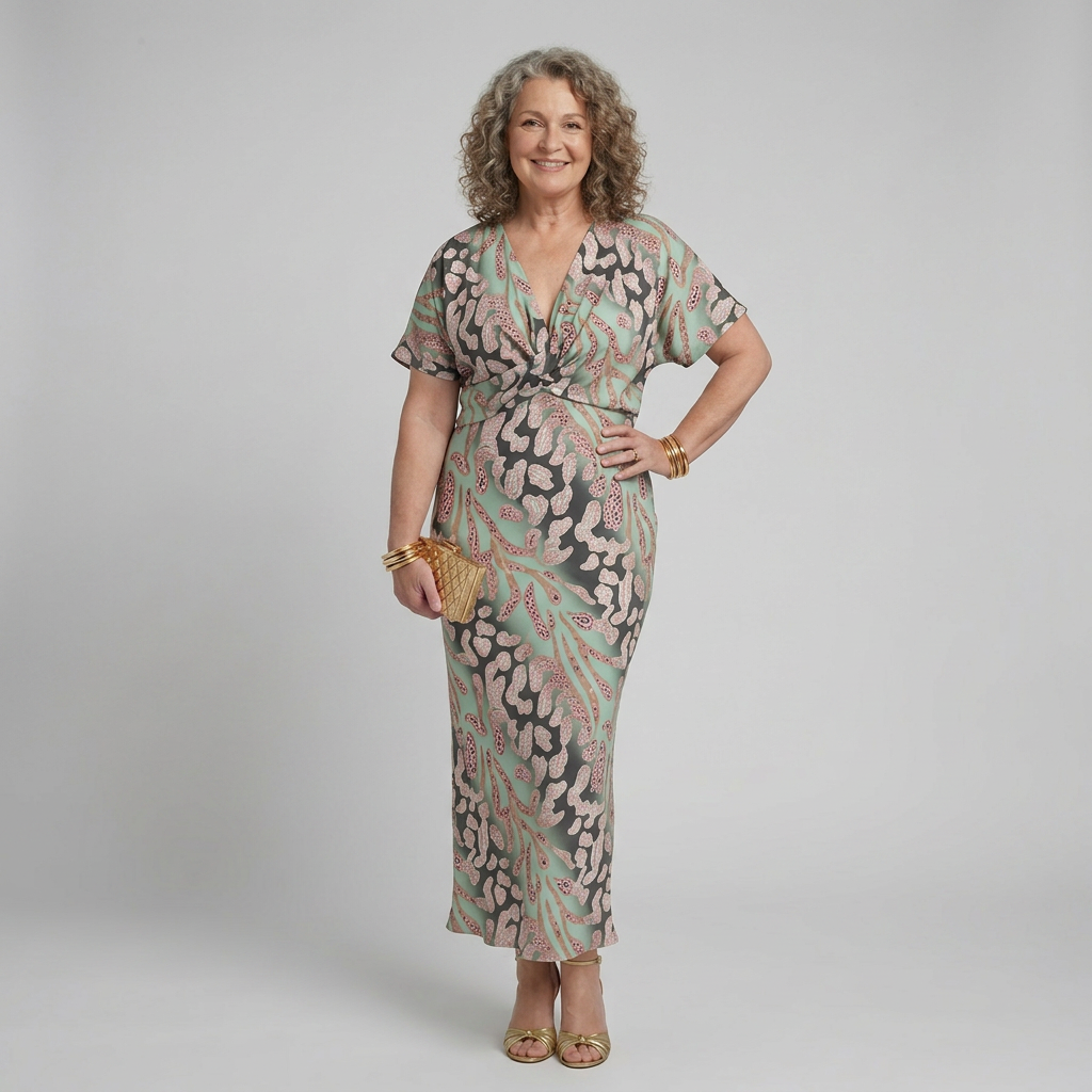 Stella &amp; Grace | Abstract Print V Neck Twist Waist Midi Dress