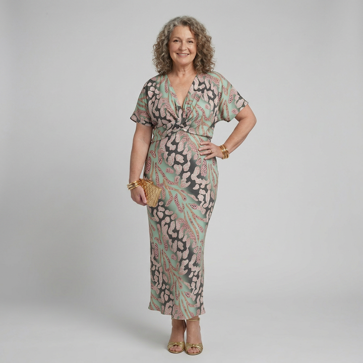 Stella &amp; Grace | Abstract Print V Neck Twist Waist Midi Dress