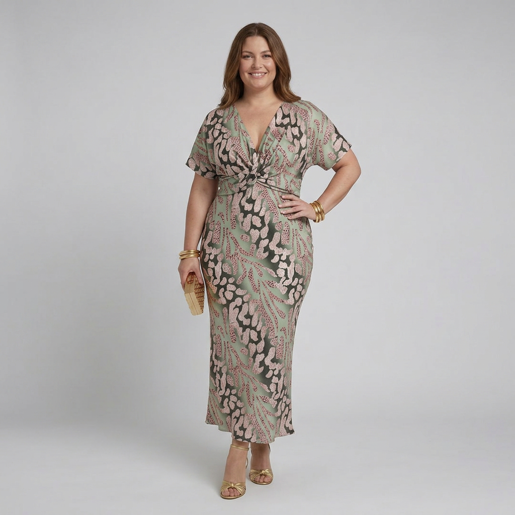 Stella &amp; Grace | Abstract Print V Neck Twist Waist Midi Dress