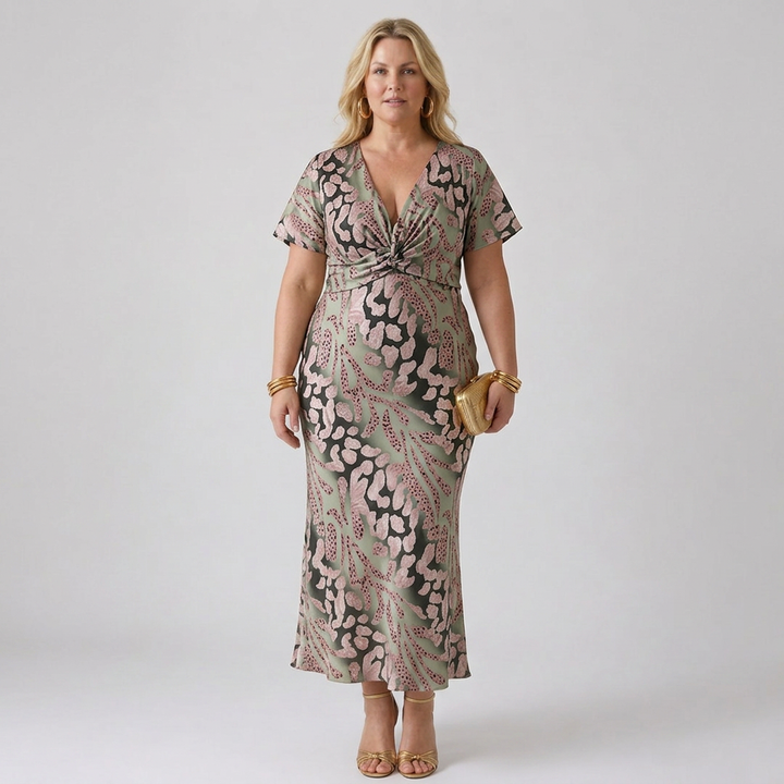 Stella &amp; Grace | Abstract Print V Neck Twist Waist Midi Dress