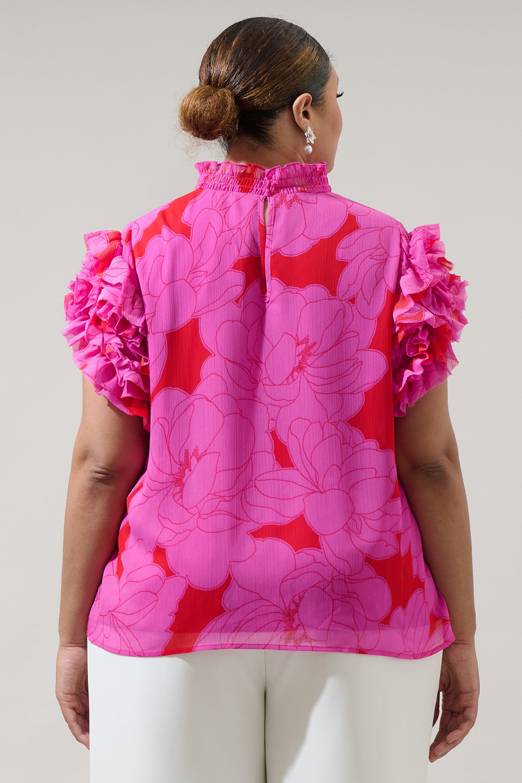 Zalea Floral Brenna Mock Neck Ruffle Blouse Curve