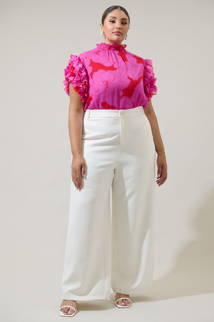 Zalea Floral Brenna Mock Neck Ruffle Blouse Curve