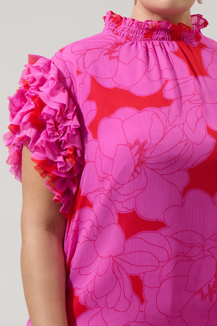 Zalea Floral Brenna Mock Neck Ruffle Blouse Curve