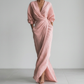 Thea Ruched Wrap-Front Long Sleeve Maxi Dress with Slit