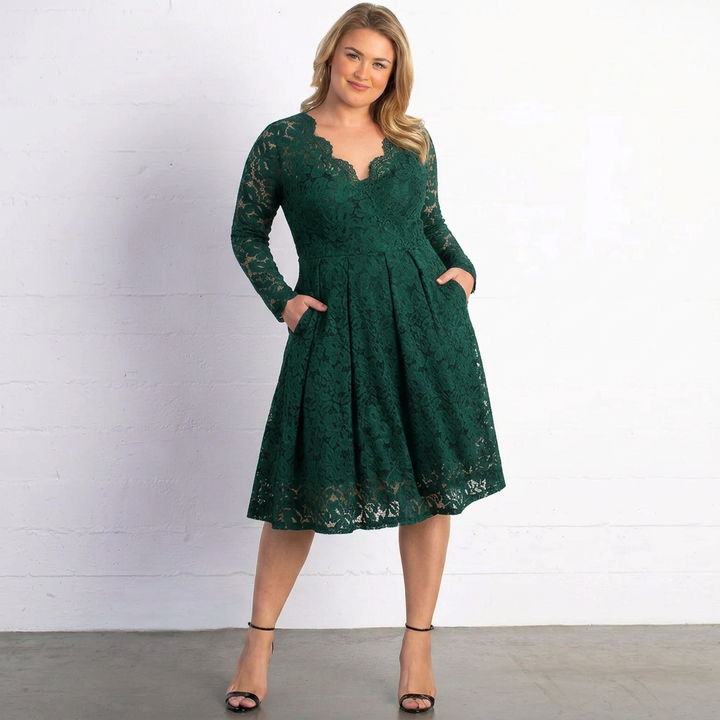 Mon Cherie Floral Lace Midi Dress with Pockets