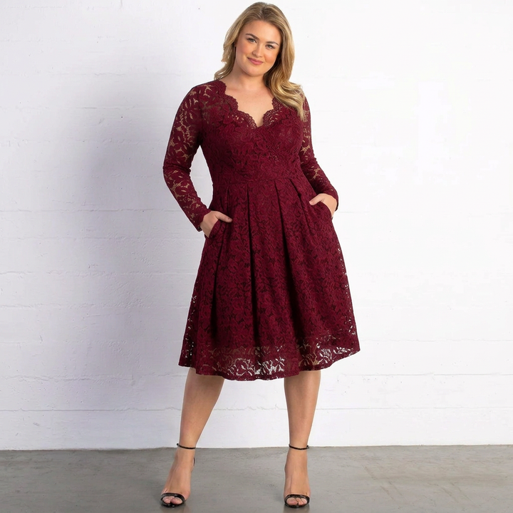 Mon Cherie Floral Lace Midi Dress with Pockets