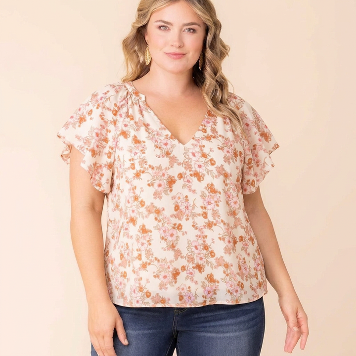 Rosalie Floral V-Neck Flutter Sleeve Top