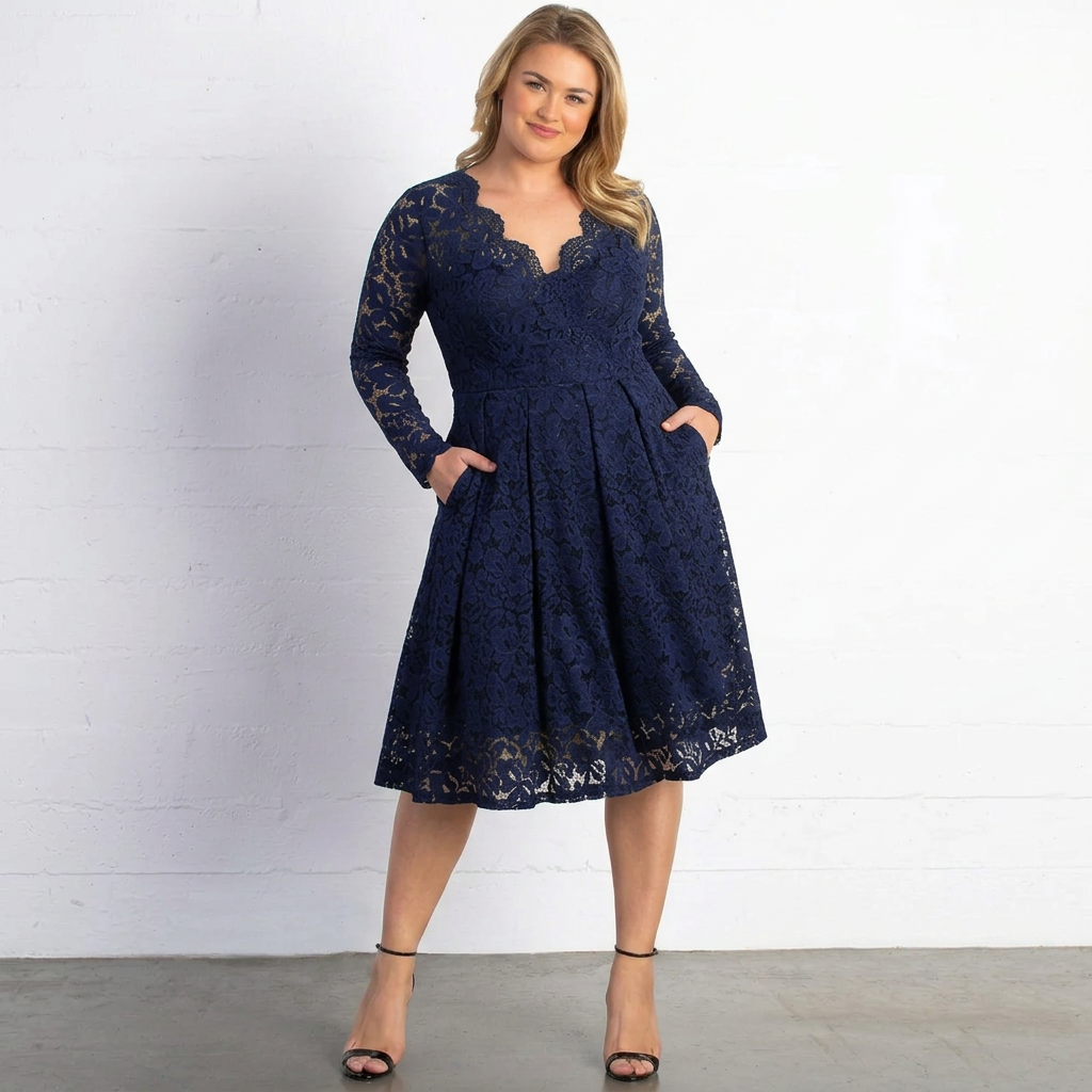 Mon Cherie Floral Lace Midi Dress with Pockets