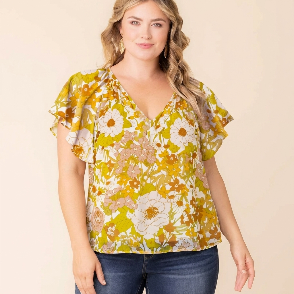 Rosalie Floral V-Neck Flutter Sleeve Top