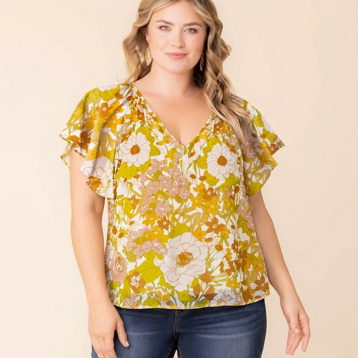 Rosalie Floral V-Neck Flutter Sleeve Top