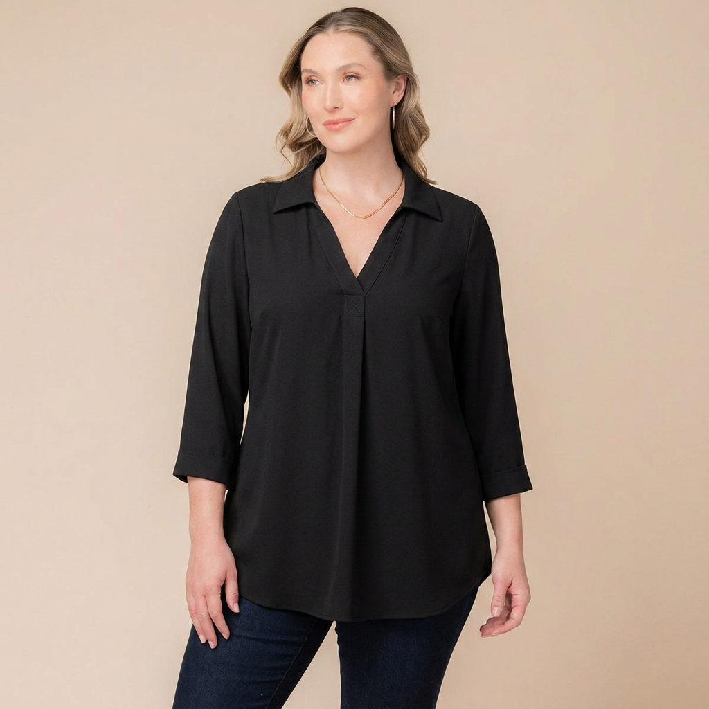 Natasha Collared V-Neck Tunic Top