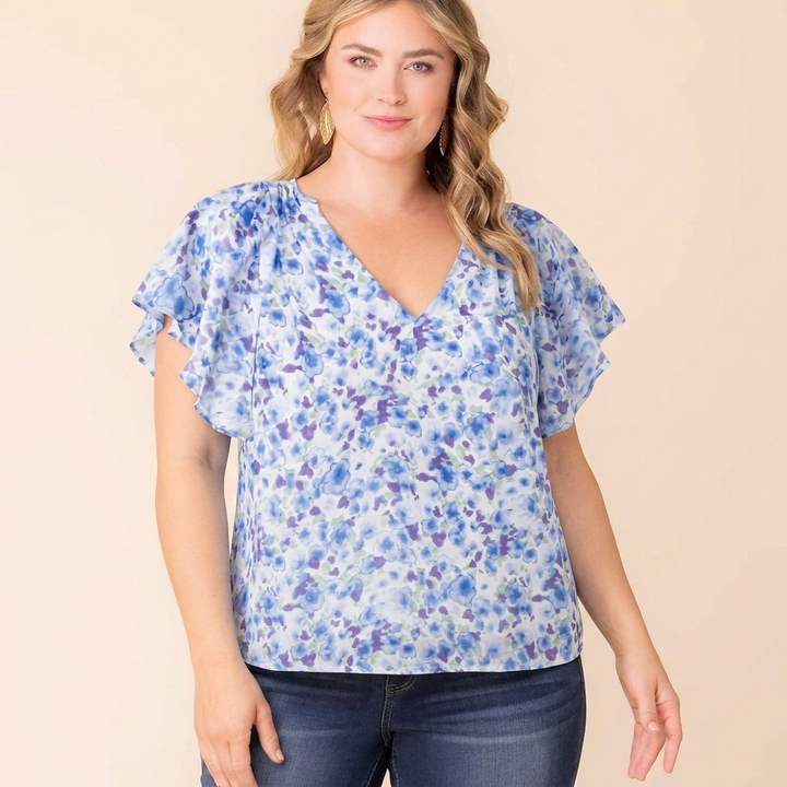 Rosalie Floral V-Neck Flutter Sleeve Top
