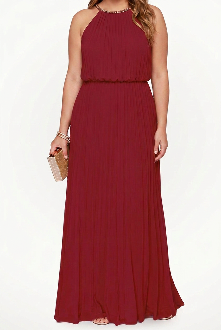 Verity  Sleeveless Pleated Halter-Neck Maxi Dress