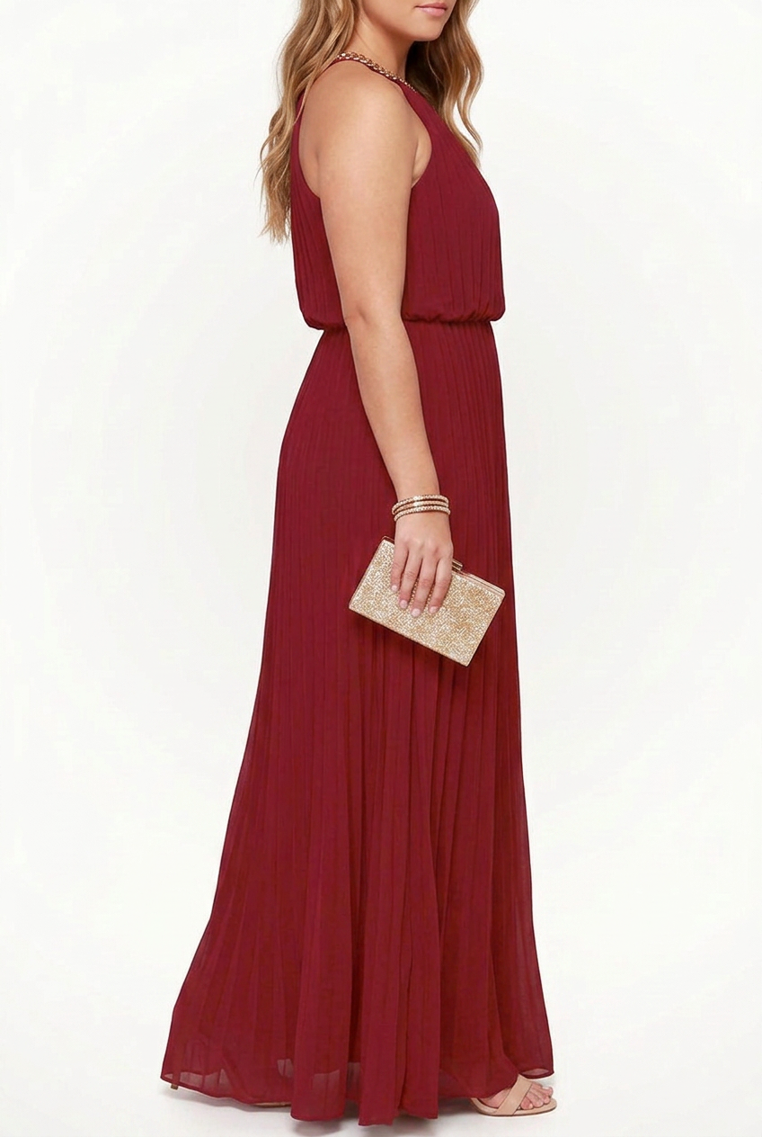 Verity  Sleeveless Pleated Halter-Neck Maxi Dress