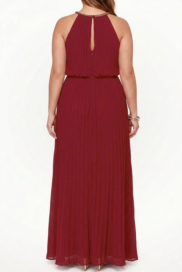 Verity  Sleeveless Pleated Halter-Neck Maxi Dress