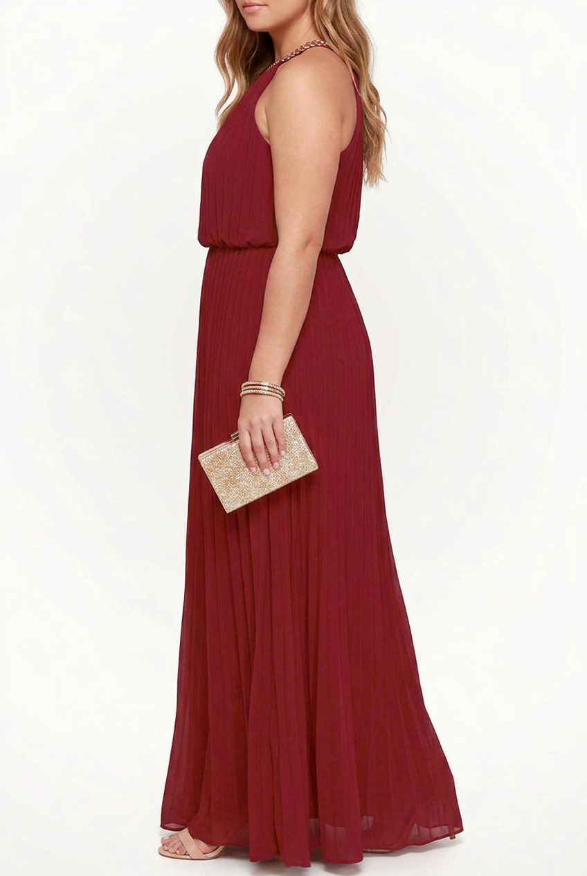 Verity  Sleeveless Pleated Halter-Neck Maxi Dress