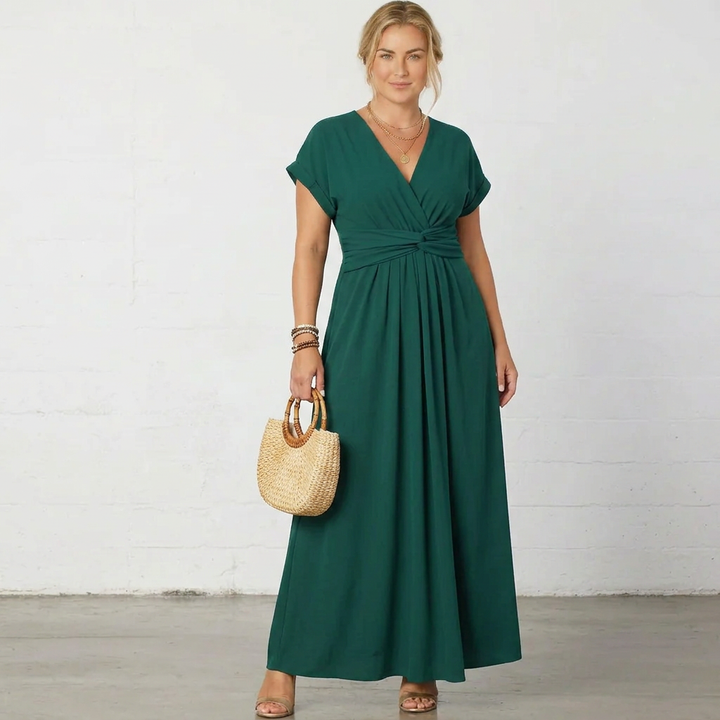 Verona | Women’s V-Neck Gathered-Waist Maxi Dress with Short Sleeves