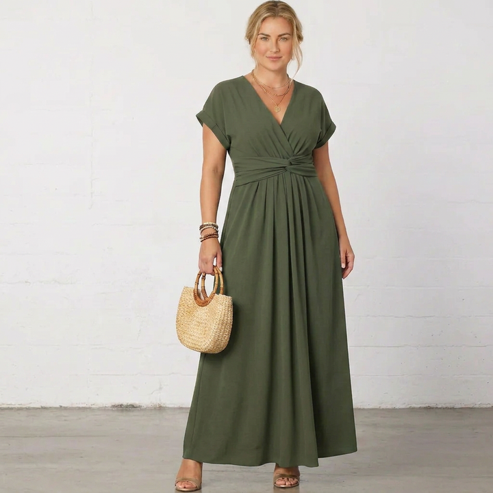 Verona | Women’s V-Neck Gathered-Waist Maxi Dress with Short Sleeves