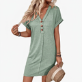 Womens Casual V-Neck Button Detail Mini Dress