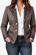 Women's Herringbone Blazer with Printed Panel Detail