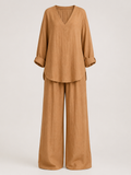 Women's Pants Set with V-Neck and Long Sleeves