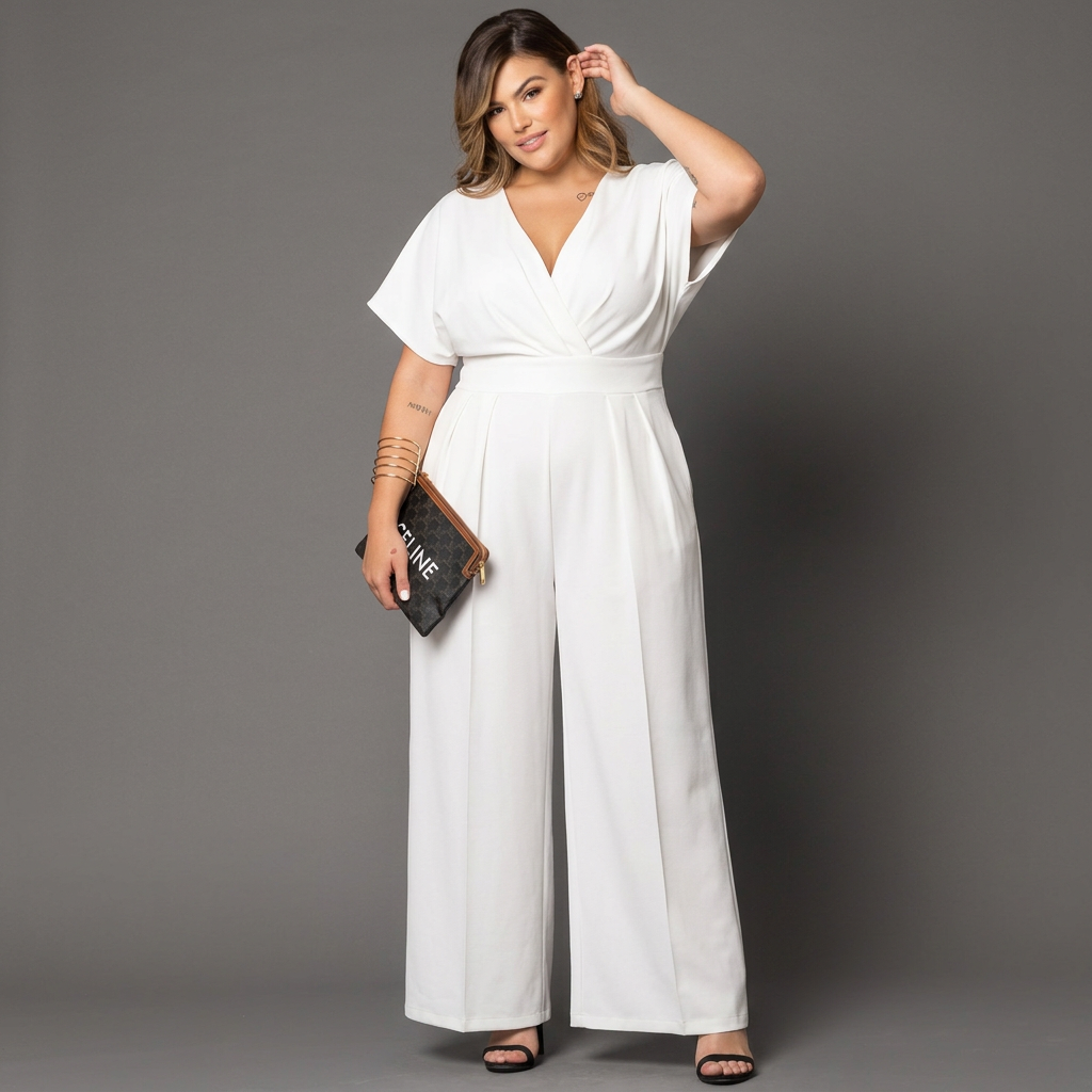 Women’s Wide-Leg Wrap Jumpsuit | V-Neck Short-Sleeve Elegant Fit