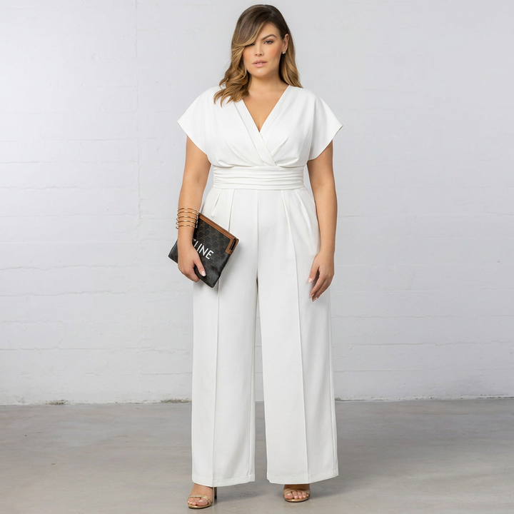 Women’s Wide-Leg Wrap Jumpsuit | V-Neck Short-Sleeve Elegant Fit