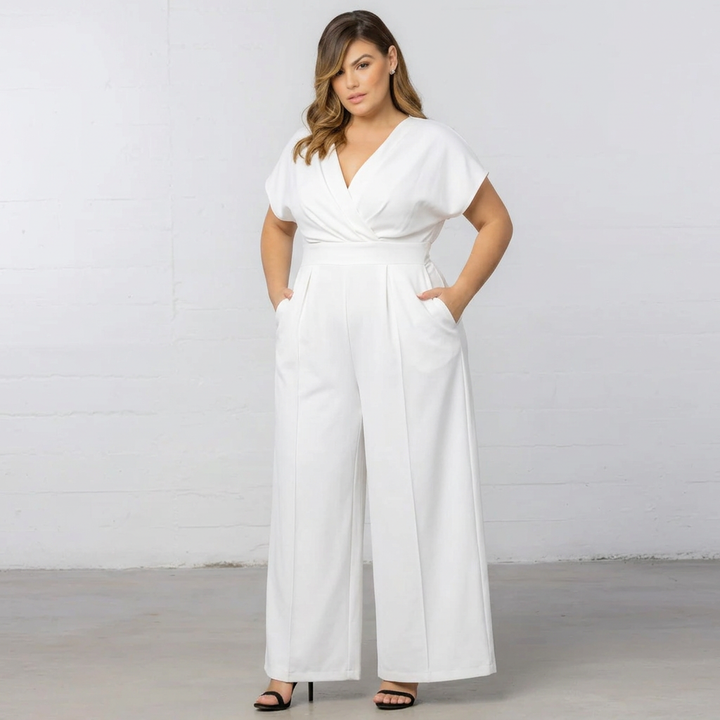 Women’s Wide-Leg Wrap Jumpsuit | V-Neck Short-Sleeve Elegant Fit