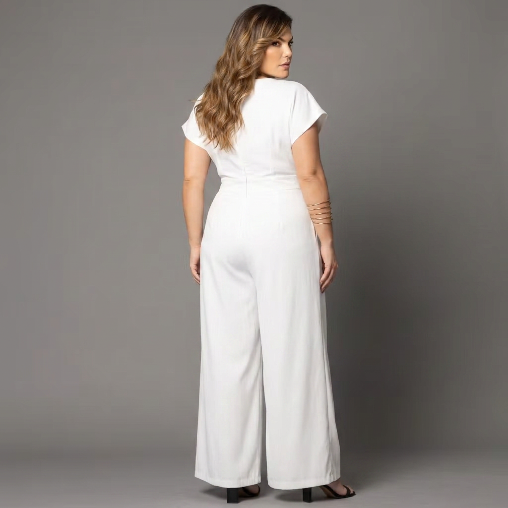 Women’s Wide-Leg Wrap Jumpsuit | V-Neck Short-Sleeve Elegant Fit