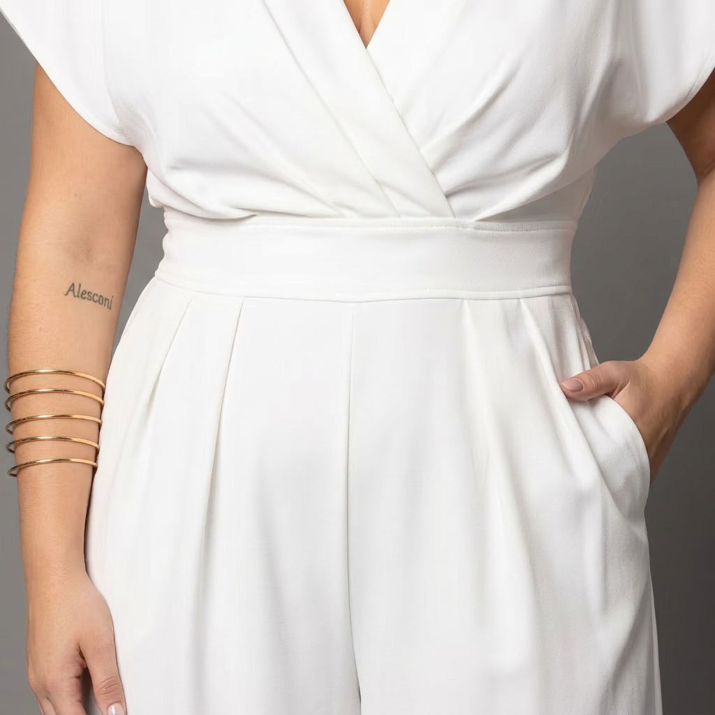 Women’s Wide-Leg Wrap Jumpsuit | V-Neck Short-Sleeve Elegant Fit