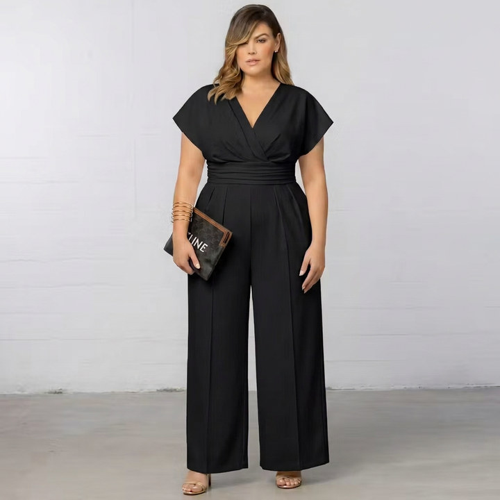 Women’s Wide-Leg Wrap Jumpsuit | V-Neck Short-Sleeve Elegant Fit