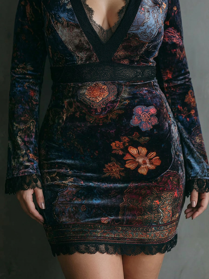 Nadia  Velvet Floral Mini Dress