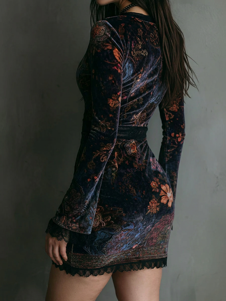 Nadia  Velvet Floral Mini Dress