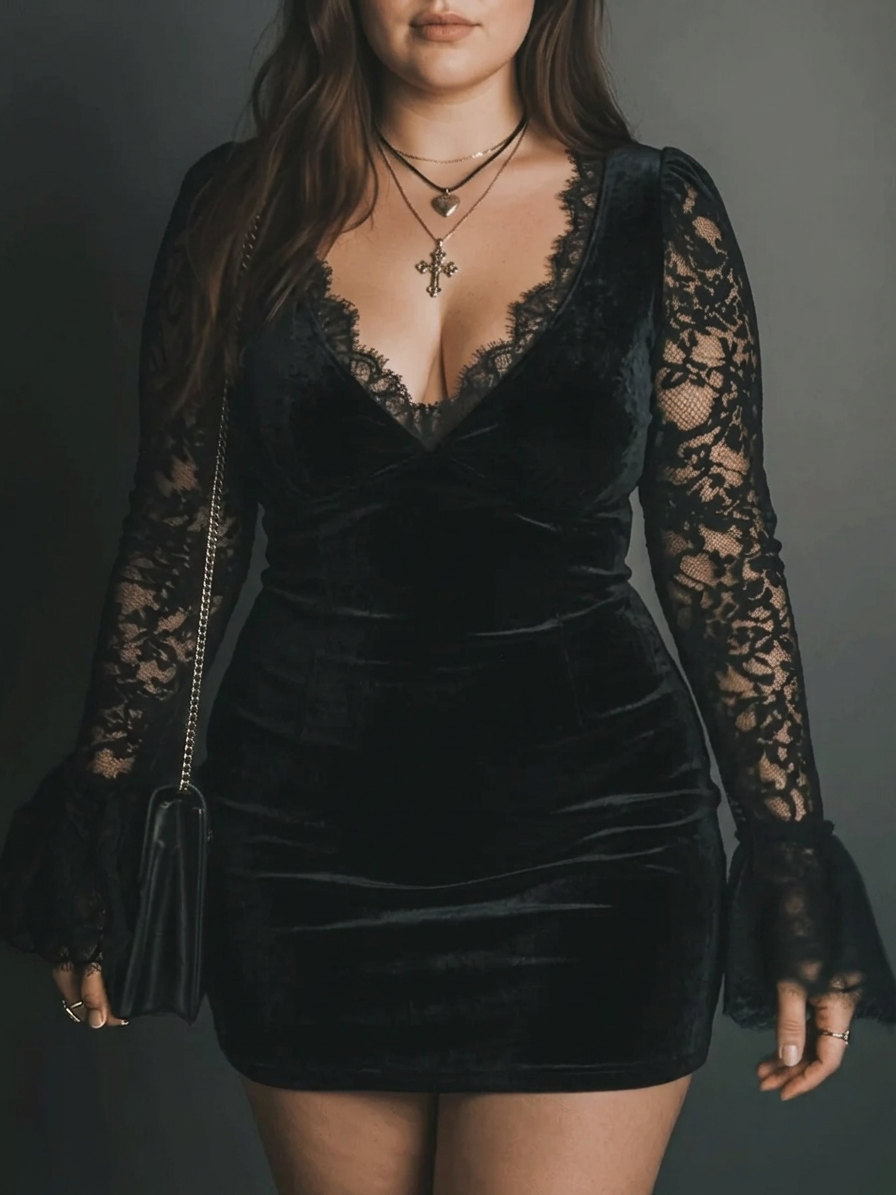 Aurelia  Velvet and Lace Mini Dress
