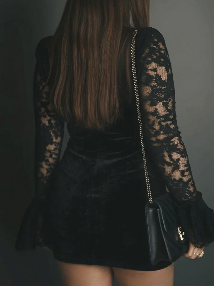 Aurelia  Velvet and Lace Mini Dress