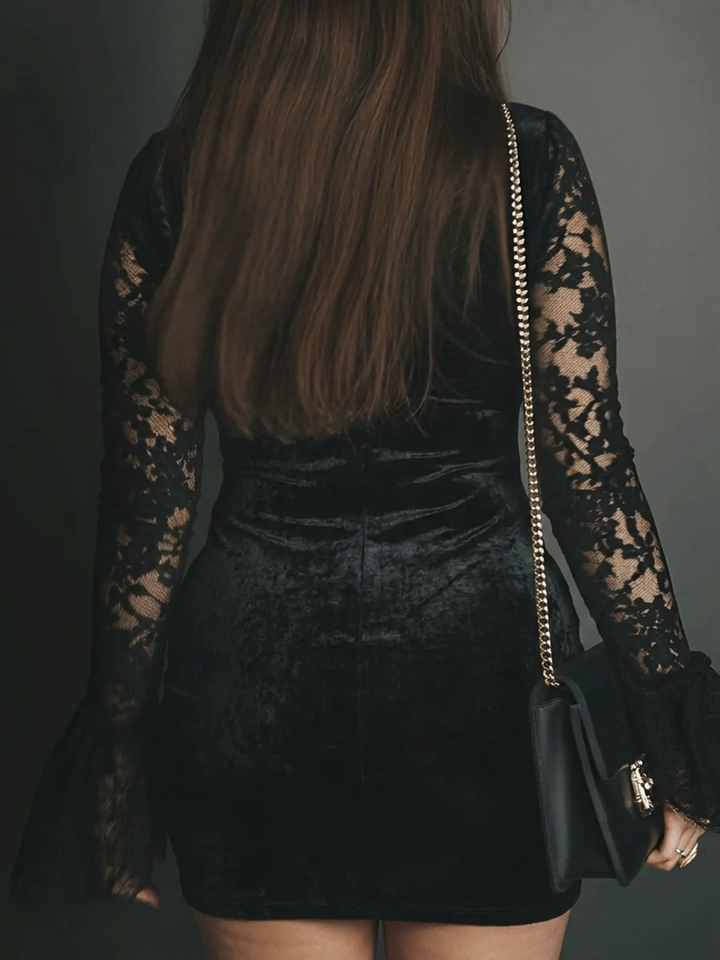 Aurelia  Velvet and Lace Mini Dress