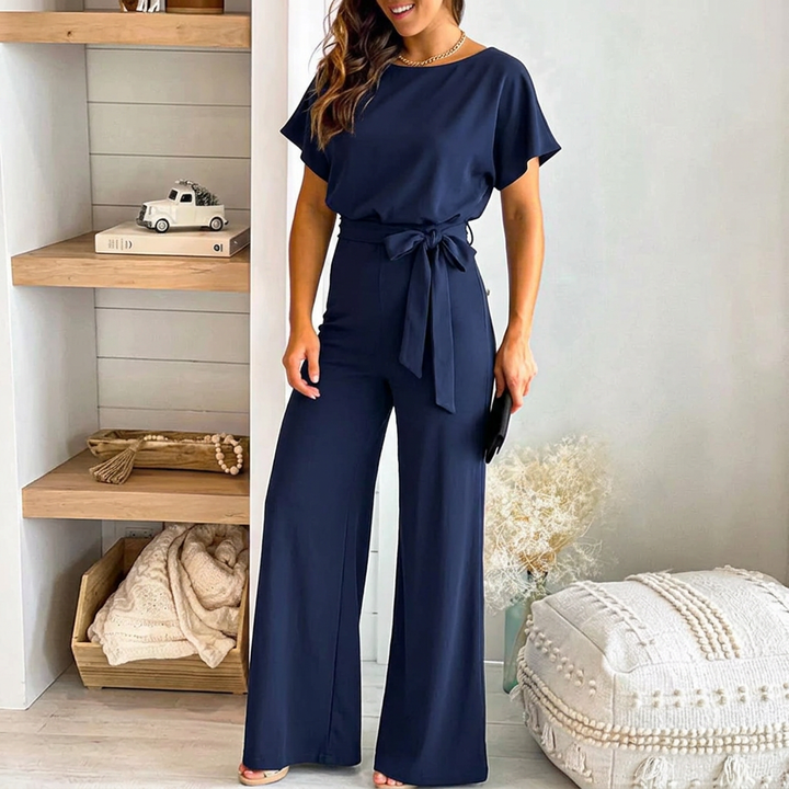 Zaina | Womens Boat-Neck Tie-Waist Wide-Leg Jumpsuit
