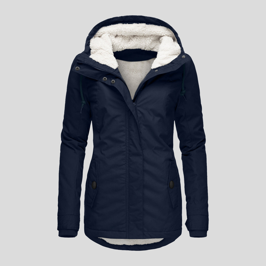 Hooded winter jacket with fleece lining, zip and pockets