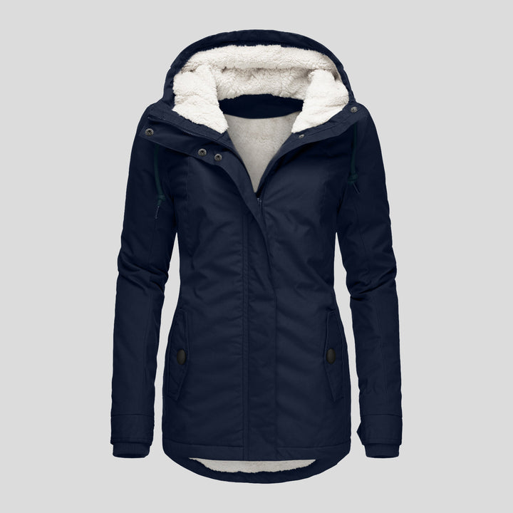 Hooded winter jacket with fleece lining, zip and pockets