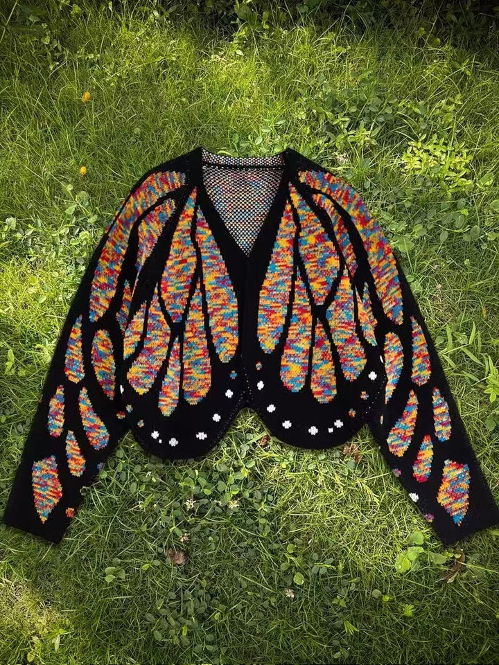 Butterfly Knit Cardigan, Open Front Long Sleeve Sweater