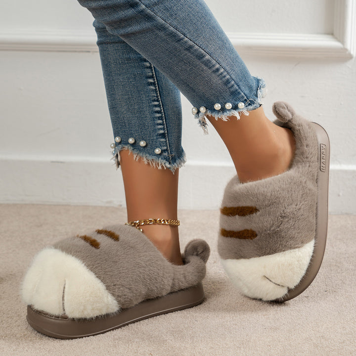 3D Cat Paw Slippers – Fluffy Flat House Slippers, Non-Slip Sole