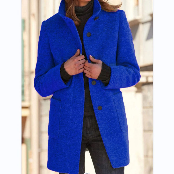 Woman in stand collar button coat