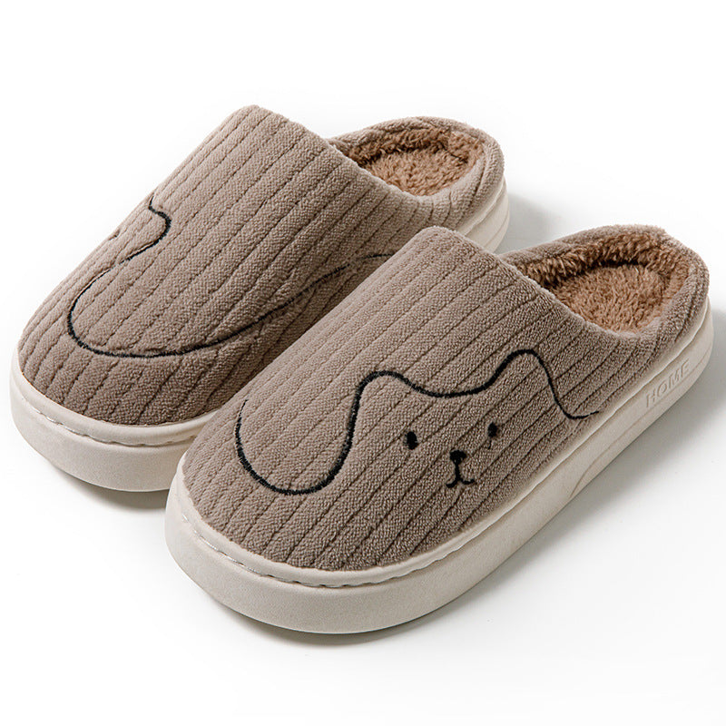 Striped Cat Plush Slippers, Non-Slip Winter House Shoes
