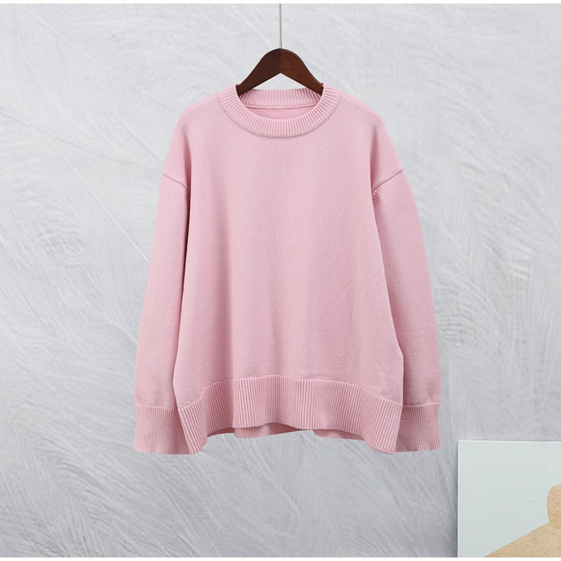 Crew Neck Pullover Sweater with Stretch and Long Sleeves